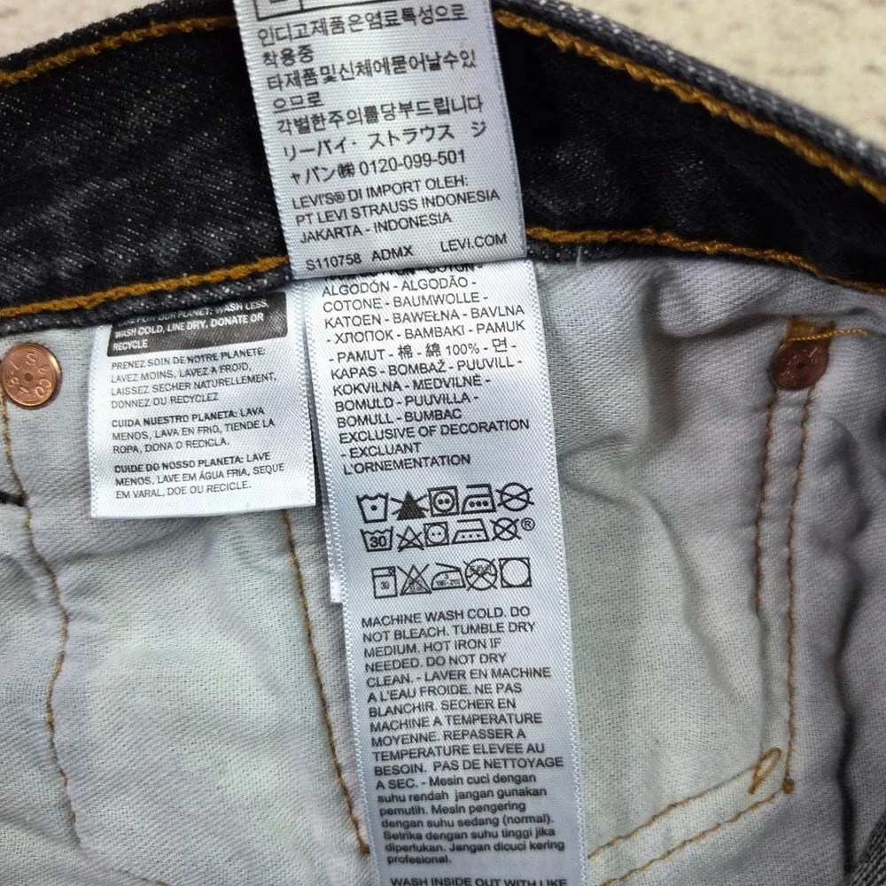 Levi's 501 Original Fit Jeans Mens 42x30 Black Denim Straight Leg 100% Cotton
